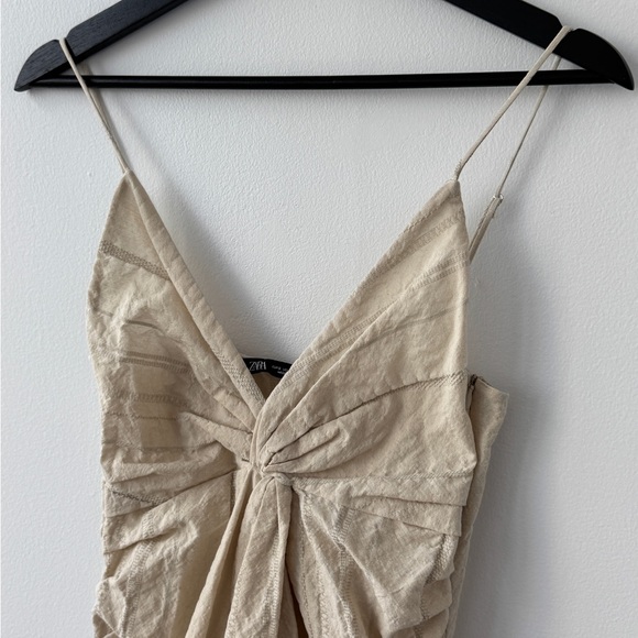 Zara Beige Midi Dress with Knot Detail - Picture 6 of 11